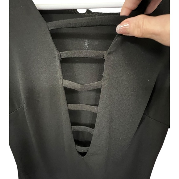 Haute Monde Black Long Sleeve Bodysuit with cut out chest sections - Picture 3 of 6